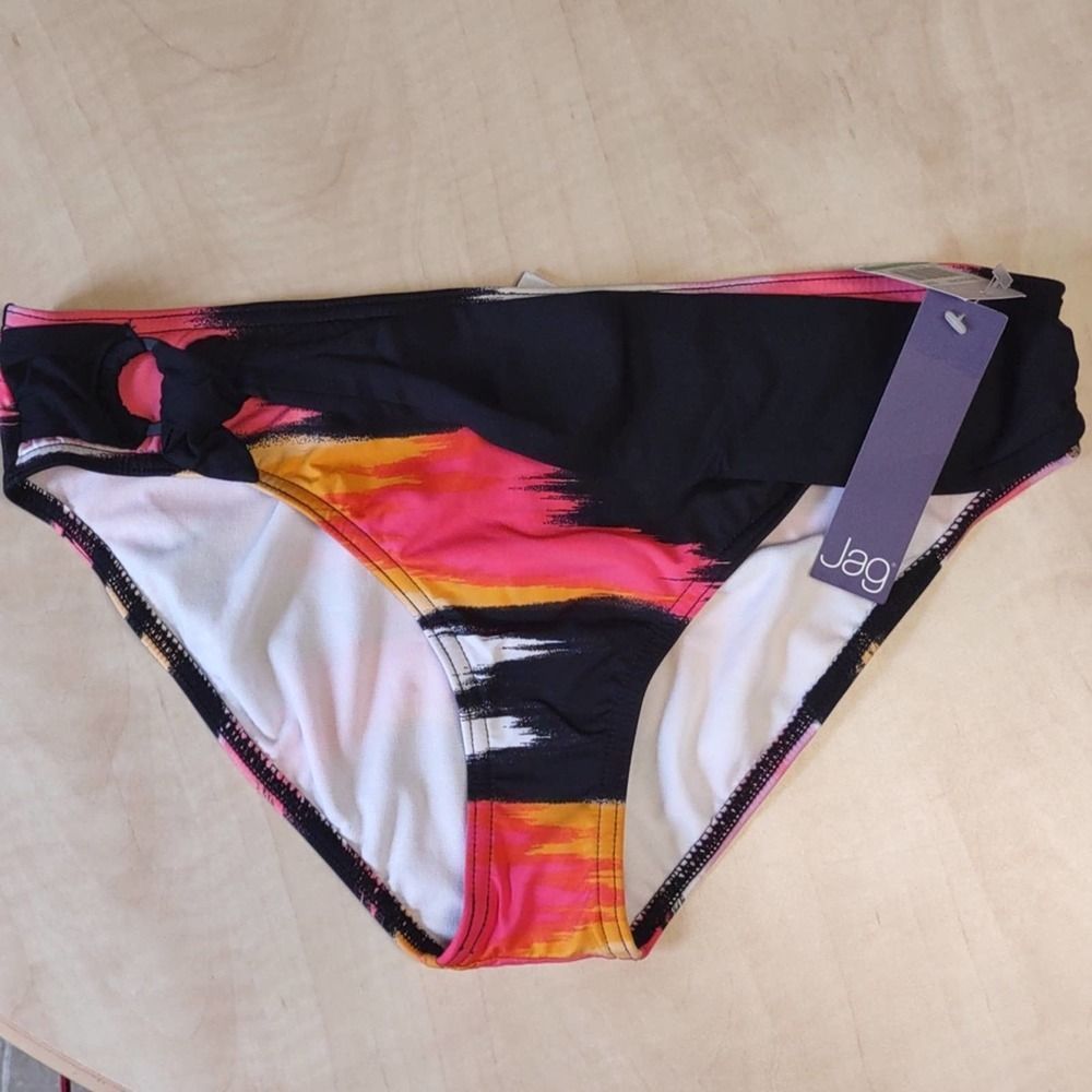 Jag Swimwear Front Sash Hipster Bikini Swim Bottom in Black Multi